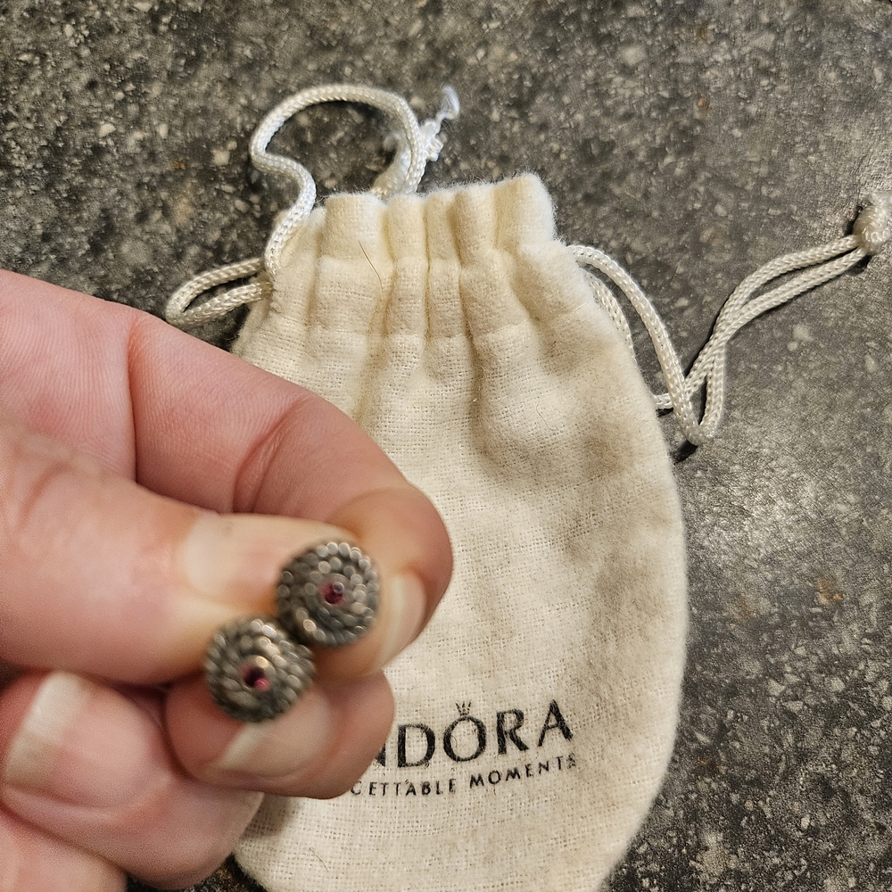Pandora Silver Earrings with Pink Accents